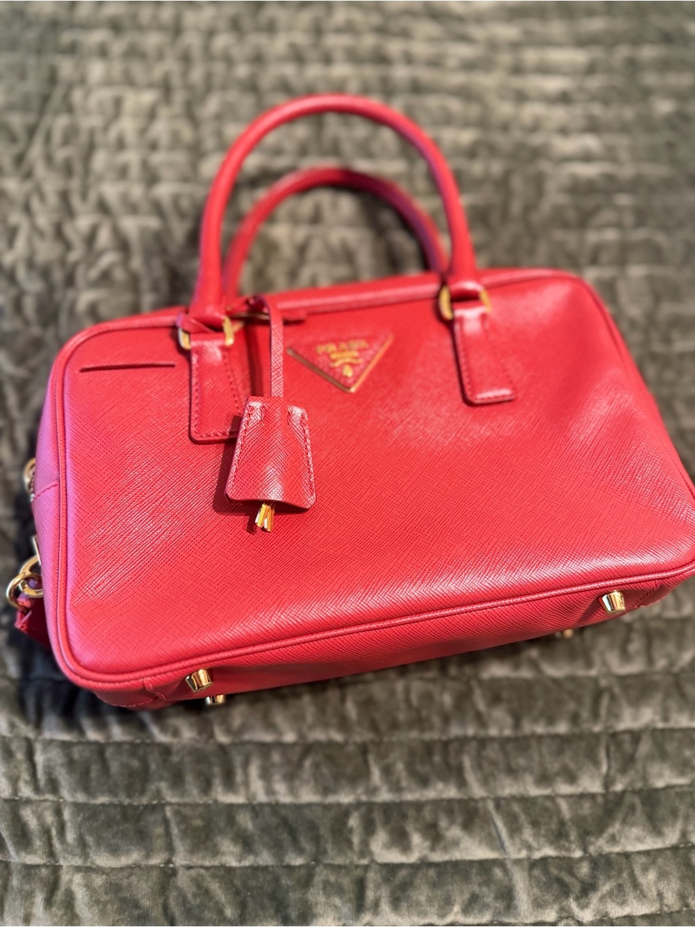 Prada Red Saffiano Leather Satchel with Gold Hardware - Picture 7 of 12